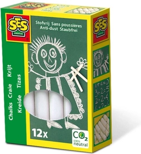 SES staubfreie weiße Kreide, 12 Stück