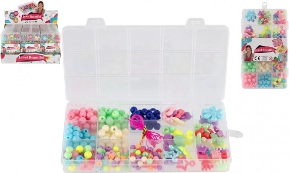 Set bunter Kunststoffperlen mit Schnur in praktischem Organizer