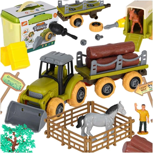 Bauernhof mit Traktor und auseinandernehmbaren Fahrzeugen
