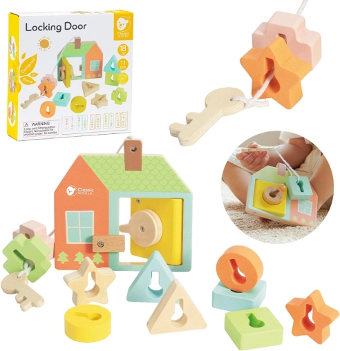 Classic World Montessori Holzfädelspiel Schlüssel und Türen 11 Stk.