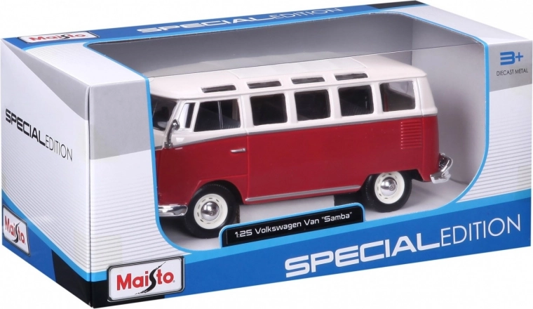Metallmodell Volkswagen Samba weiß‑rot 1:25