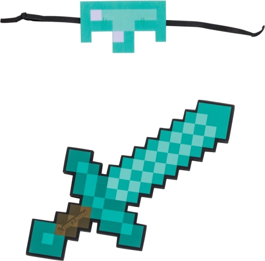 Minecraft-Kostümset: Maske und diamantfarbenes Schaumstoffschwert Steve
