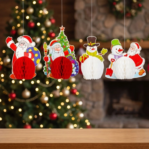 Weihnachtliche Papier-Hängelaternen mit Motiven – 4er-Set