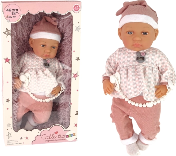 Realistische Babypuppe 46 cm mit blauem Outfit und Schnuller