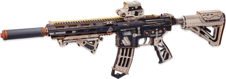 RoboTime ROKR 3D-Holzbausatz Gummiband-Schießgewehr M416 Carbine
