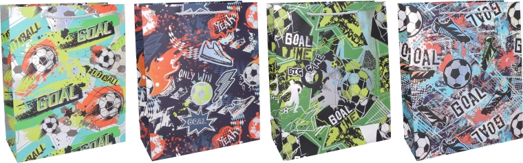 Geschenktasche Größe L für Kinder 31 × 42 × 12 cm – Fußballmotive, Farbmix