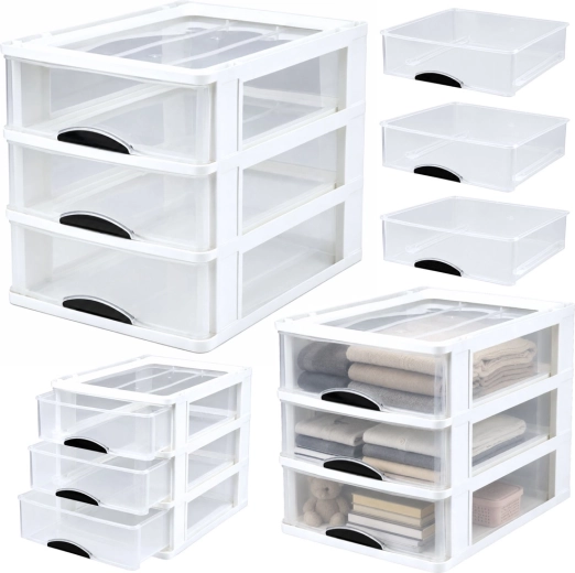 Multifunktionaler Organizer mit 3 Schubladen, Kunststoffbox weiß