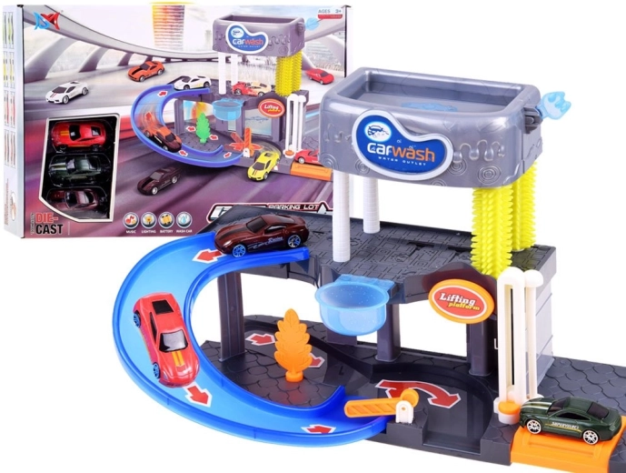 Zweistöckige Autowaschanlage mit fließendem Wasser, Aufzug und Effekten