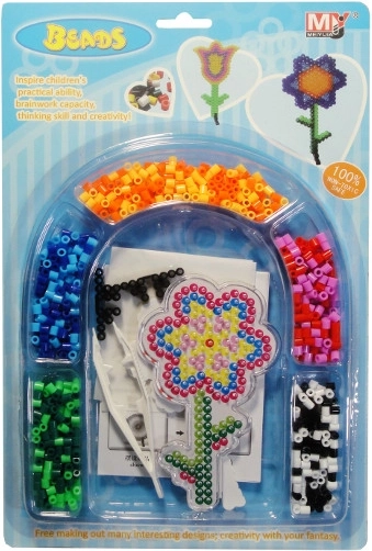 Plastikperlen mit Blumenschablone und Pinzette