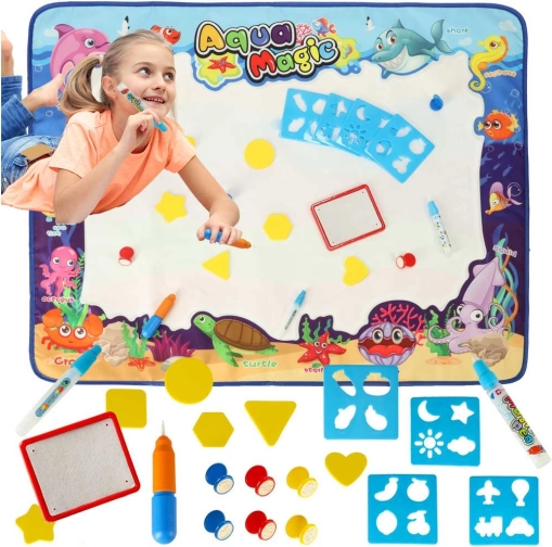 Aqua Magic Wasser-Malmatte XXL mit Stempel- und Schablonenset 100 × 80 cm