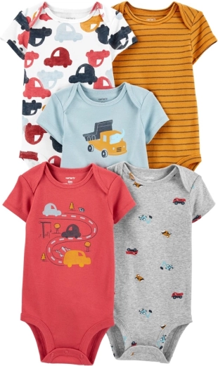 Carter's Jungen-Bodys mit kurzem Ärmel Cars, 5 Stk., Gr. 56 (NB)