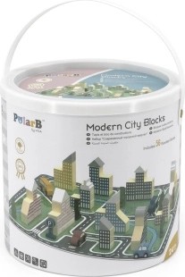 PolarB Holzbaukasten – Moderne Stadt, 56 Bausteine