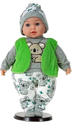 Sprechendes Baby mit polnischen Geräuschen in grüner Weste, 45 cm