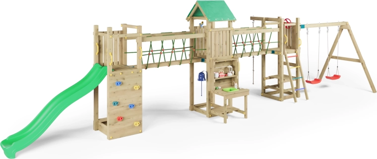 Lange Rutsche und Hängebrücke für actionreichen Spaß