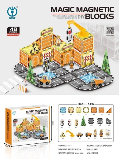 Magnetisches Bauset Baustelle, 48 Teile