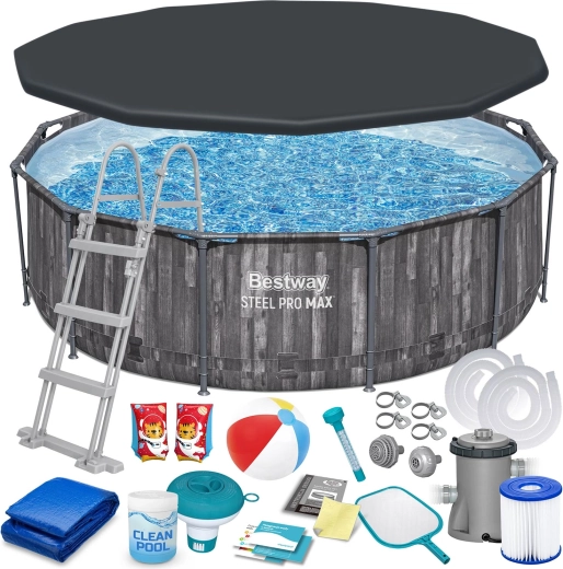 Gartenpool mit Stahlkonstruktion 366 × 100 cm Set 18-in-1 BESTWAY Steel Pro MAX