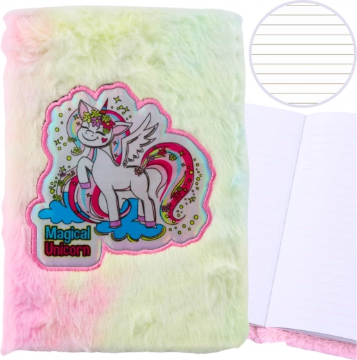 Plüsch-Notizbuch A5 mit Einhorn, weicher Plüschumschlag, liniert