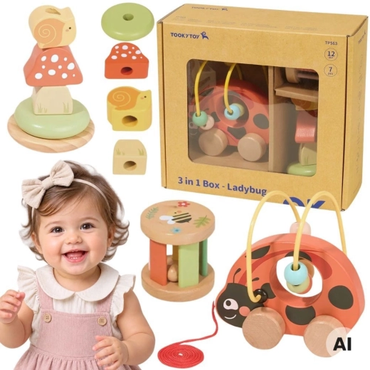 Holz-Lernset Marienkäfer 3-in-1 (8 Teile) TOOKY TOY