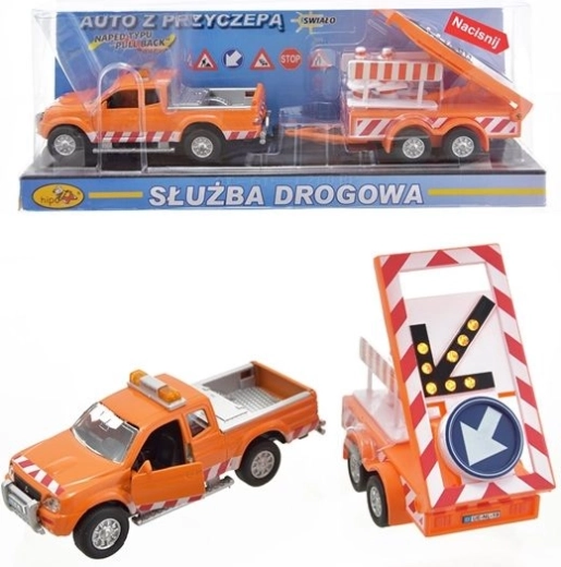Orangefarbenes Straßenservice-Auto mit Anhänger 28 cm