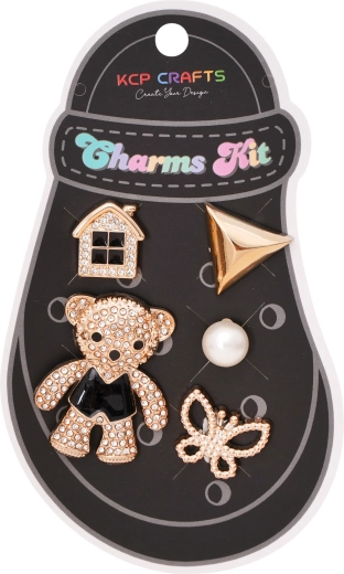 Set dekorativer Accessoires für Pantoffeln – glitzernder Teddybär und Häuschen - 1 Stück