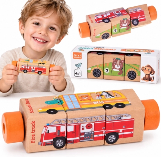 Drehbares Holzpuzzle mit Fahrzeugen