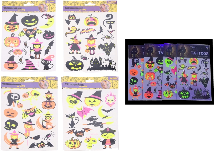Fluoreszierende Tattoo-Aufkleber Halloween 16,5 × 22 cm