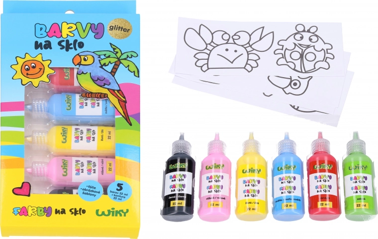 Glasfarben mit Glitzer 5+1