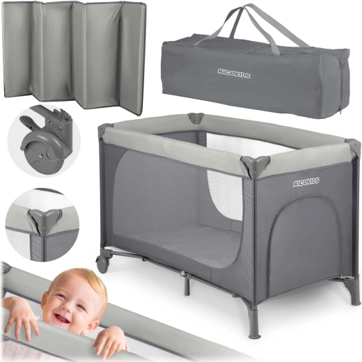 Reisebett mit Matratze und Tasche 125 × 65 × 78 cm hellgrau