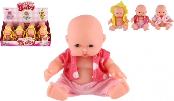 Babypuppe 12 cm – fester Kunststoffkörper, 3 Varianten, Box mit 12 Stück