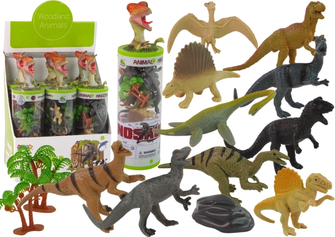 Set mit Dinosaurierfiguren in Röhre mit Zubehör – 12 Stück