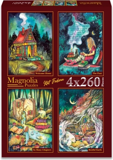 Magnolia Puzzle „Heimkehr“, „Seele des Dichters“, „Eine Geschichte voller Kapitel“ und „Friedliches Land“ (4×260 Teile)