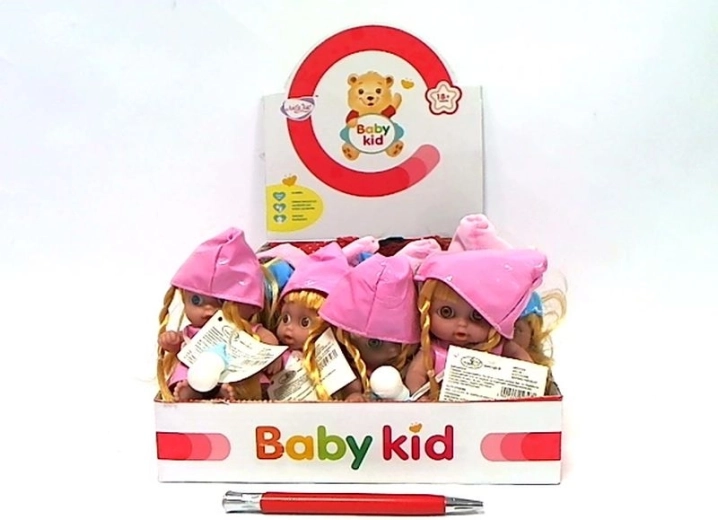 Mini-Puppe mit Sound in bunter Mütze 13 cm