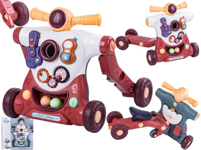 Interaktiver Lernlaufwagen 3-in-1 (Lauflernhilfe, Scooter und Rutschfahrzeug) braun