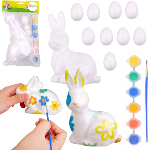 Osterset Polystyrol-Eier und Hasenfigur mit Farben