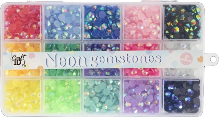 Set aus Neon-Edelsteinen 6 mm, 15 Farben