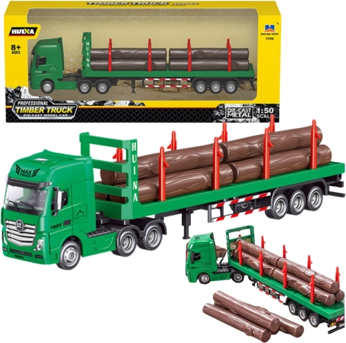 Modell eines Holztransport-LKW Huina 1:50 grün