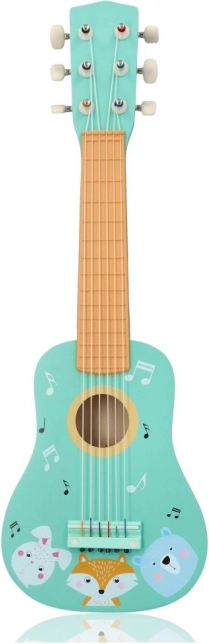 Holzgitarre für Kinder mit Tiermotiven, türkis