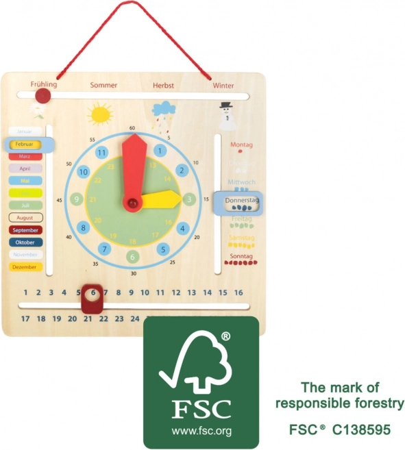 Lehrkalender mit Uhr für Kinder auf Deutsch