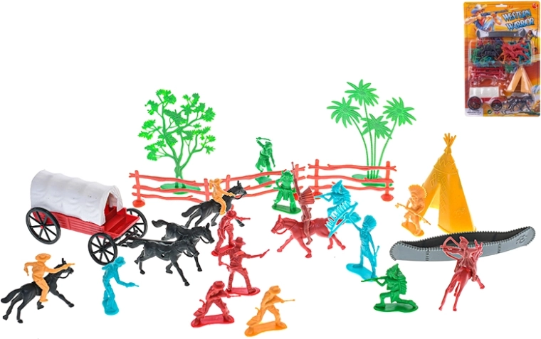 Western-Spielset mit Figuren, Kutsche und Zubehör – 31 Teile