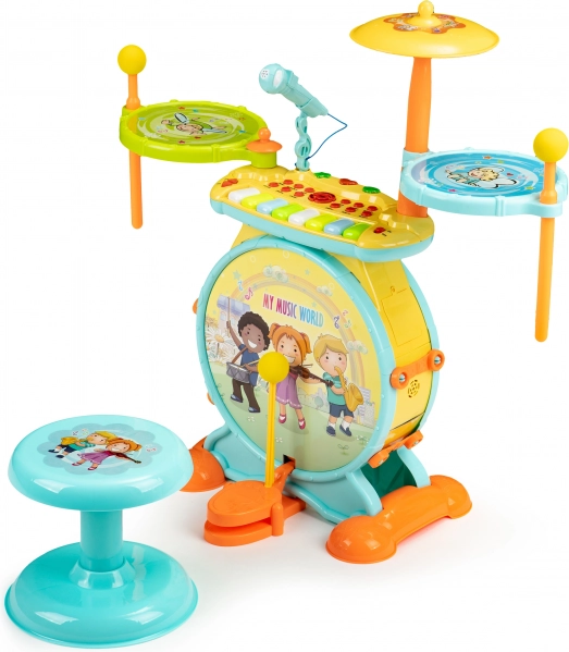 Kinder-Schlagzeug und -Keyboard 2-in-1 mit Mikrofon und LED