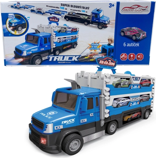 Polizeilastwagen 2-in-1 mit Licht, Sound und 6 Autos