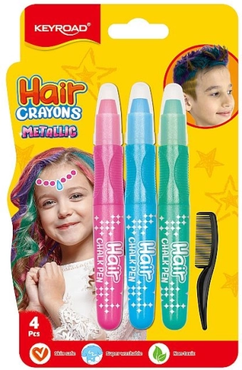 Haarkreide KEYROAD Metallic Cool – pink, blau und grün