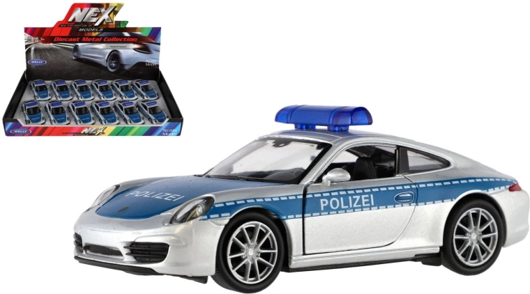 WELLY Polizeiwagen Porsche 911 Carrera S mit Rückziehmechanismus