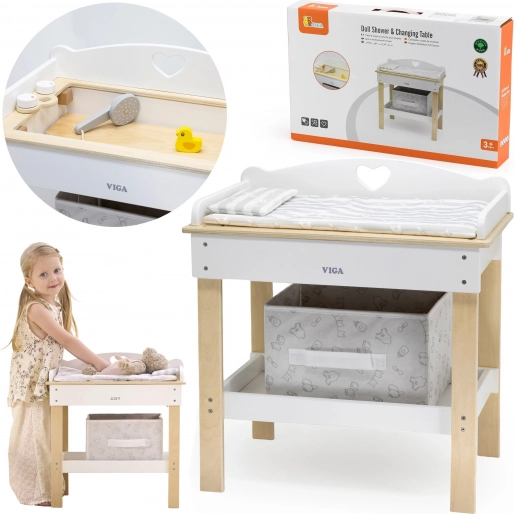 Holz-Wickeltisch 2-in-1 mit Badewanne für Puppen VIGA