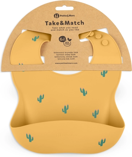 Petite&Mars Silikon-Lätzchen Take&Match Ocker Kaktus 6m+