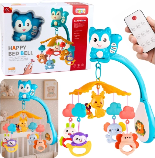 Baby-Mobile fürs Kinderbett mit Eichhörnchen, Projektor und Fernbedienung