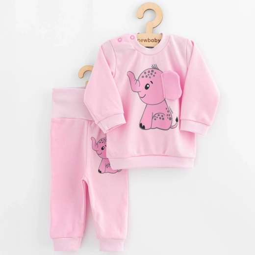 Babyset T‑Shirt und Jogginghose NEW BABY Happy Elephant rosa 74 (6–9 Mon.)