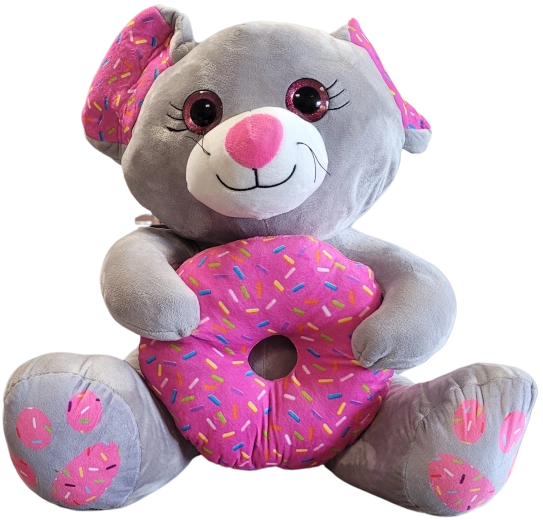Plüsch-Graue Maus mit Donut 45 cm