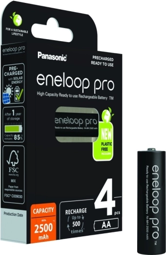 ENELOOP Pro AA Akkus 2500 mAh, Set mit 4 Stück