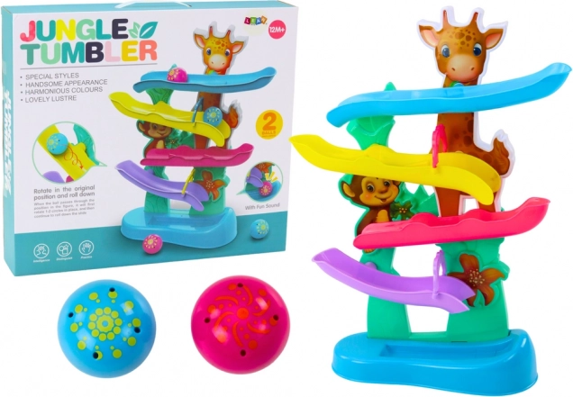 Bunte Kugelbahn Giraffe und Äffchen mit Geräuschen
